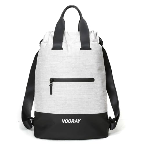 VOORAY 23L Flex Cinch Drawstring Backpack – Lightweight Travel Bag, Weekender & Sports Gym Bag for Women and Men - color: Heather Grey