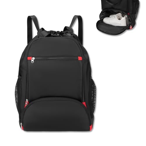 seyfocnia Drawstring Backpack,Gym Bags with Shoes Compartment Sports Gym Backpack Drawstring Bag Cinch Bag Swim Soccer Beach for Woman Men-Black