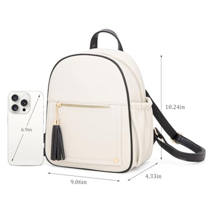 Montana West Mini Backpack Purse for Women Anti Theft Backpacks with Secured Zipper and Tassel - color: Mini Beige & Black