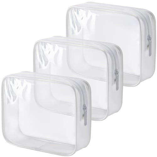 MODENGKONGJIAN TSA Approved Toiletry Bag, 3 Pcs Clear Toiletries Bags Quart Size Travel Makeup Cosmetic Bag for Women Men, Carry on Airport Airline Compliant Bag (Pearl White) - color: Pearl White