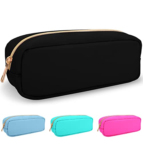 izuzta Nylon Small Makeup Bag Slim Pouch, Preppy Cute Brush Black Cosmetic Zipper Pouch for Purse, Waterproof Travel Toiletry Coin Organizer Women Girls(Black) - color: Black, size: Slim