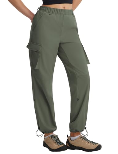 baleaf Women's Hiking Pants Lightweight Water Resistant Quick Dry Cargo Trail Pants with Zippered Pockets Summer SPF - color: Army Green, size: X-Large
