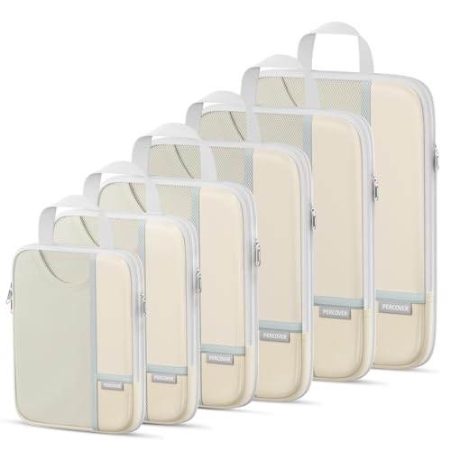 Percover Compression Packing Cubes for Travel, 6-Piece Structured Compression Organizer Set for Organized Packing & Carry-On Luggage, Beige - color: Beige, size: 6 Set