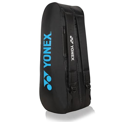 Yonex Stylish Badminton Kit-Bag |Double Zipper Compartment for Storage of 6 Rackets and Clothes|Side Pocket |Back Straps |Accessories Compartment |Made in India - color: BLACK SKY BLUE