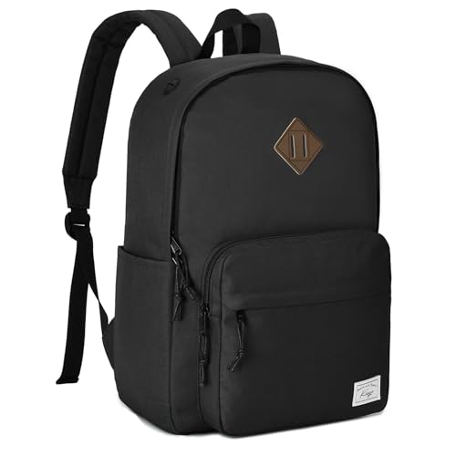Kasqo School Backpack, Classic Lightweight Water-Resistant 17.8L Bookbag Daypack for Men Women Teens Girls Boys College, Travel, Work, Black - color: Black