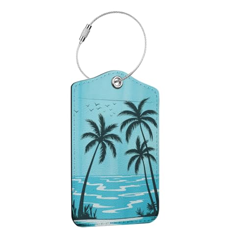 Palm Tree Luggage Tag, Tropical Beach Scenery Suitcase Tags with Privacy Flap and Metal Loop, Luggage Tags for Suitcases, Identifiers Travel Essentials Bag Tag, Beach Gifts for Women Men Friends - color: Multicolored 1688