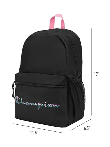 Champion Kids' Merit Backpack with Padded Straps, Water Bottle Pocket and Laptop Compartment for Daily Use, Pink/Black, One Size - color: Pink/Black