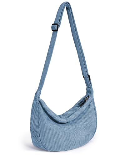 Crossbody Crescent Bag for Women Men Trendy, Crescent Sling Bag with Adjustable Strap, 2 Zippers Lightweight - color: Corduroy-blue
