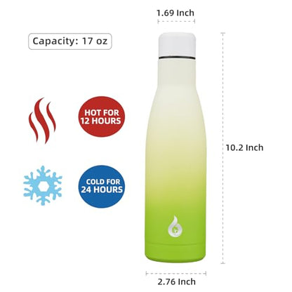 BJPKPK 17 oz Insulated Thermal Metal Water Bottle, Stainless Steel Flask - color: Elegant Green, size: 17 Ounces