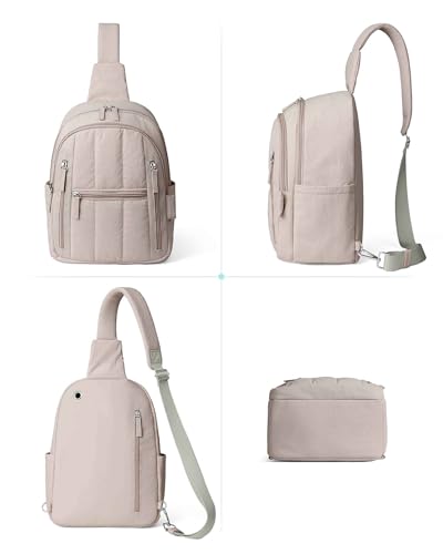 HomemeDiary Large Sling Bag for Women, Puffer Crossbody Bag Purses Sling Backpack, RFID Fanny Packs for Travel Daily Hiking - color: Khaki