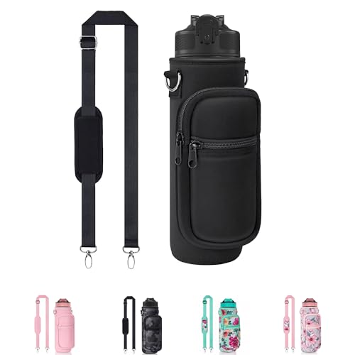 Water Bottle Holder with Strap, Insulated Crossbody Sling Bag, Carrier with Phone Pocket for Walking Hiking Camping Fishing - color: Black 02, size: 32oz Long