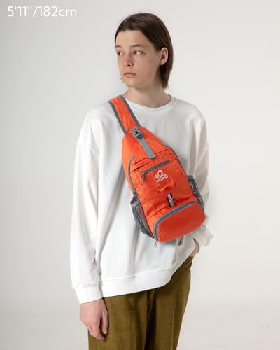 WATERFLY Packable Small Crossbody Sling Backpack Shoulder Chest Bag Daypack for Hiking Traveling - color: Orange