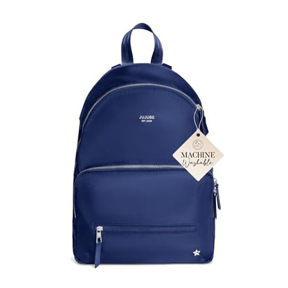 JuJuBe Diaper Bag Backpack with Changing Pad, 11-Pocket Large Capacity Organizer, 2 Interior Insulated Bottle Pockets, Wipe Pocket, Stroller Straps, Trolley Sleeve, Machine Washable (Navy) - color: Navy