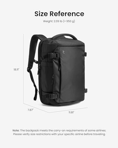 tomtoc Travel Backpack 28L, TSA Friendly Flight Approved Carry-on Luggage, Personal Item Travel Bag, Water-resistant Lightweight Business Rucksack, Durable Bag Fits 16 Inch Laptop - color: Black-ripstop, size: 28L