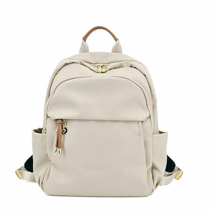 M-ioi-M Medium Backpack Purse for Women, Fashion Nylon Daypack with Gold Hardware, Lightweight Water-Resistant Rucksack for College, Work, Travel, Everyday Use, Fits 13–14" Laptop (Oatmeal, Medium) - color: Oatmeal,medium