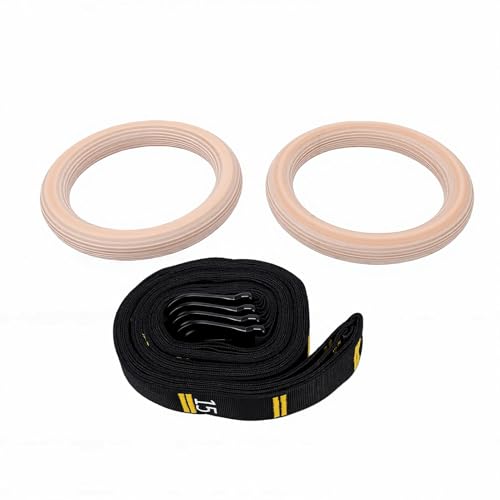 Dpofirs Adjustable Numbered Straps Gymnastic Rings | Birch Wood Pull Up Rings for Full Body Strength Balance Workout Home Gym 2 Pack