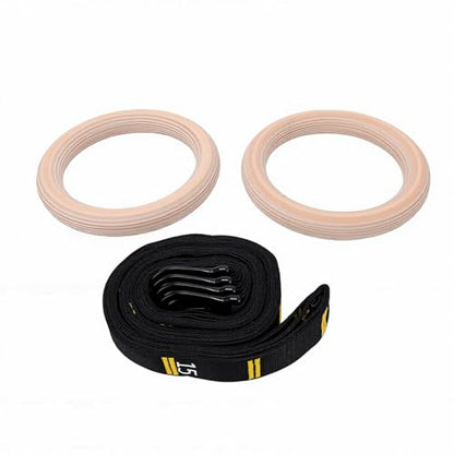 Dpofirs Adjustable Numbered Straps Gymnastic Rings | Birch Wood Pull Up Rings for Full Body Strength Balance Workout Home Gym 2 Pack