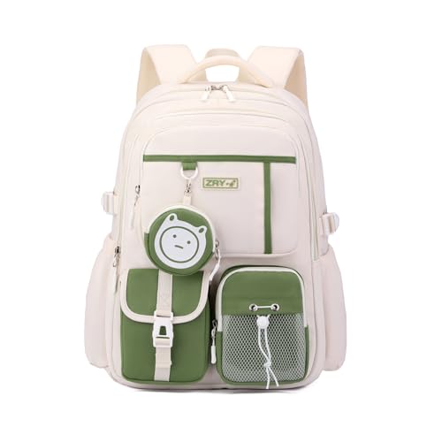 Mfikaryi Kids Backpack for Girls Boys, Teens School Backpack Multi-pocket Bookbag - color: Green