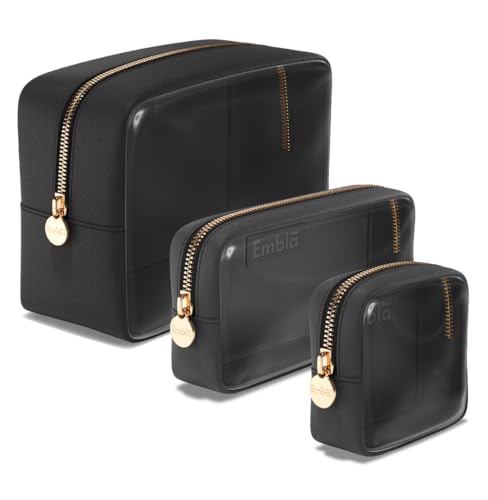 Clear Cosmetic Bags Set of 3, Mini Small Large Makeup Bags For Women Clear Pouch Cosmetics Cases Zipper Cute Pouches Make Up Travel Toiletry Essentials Preppy Purse Organizer Makeup Cases, Black - color: Black, size: Multipack