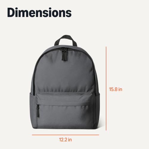 Amazon Basics Classic School Backpack with Multiple Compartments, Sturdy Construction, Adjustable Straps - Grey - color: Grey