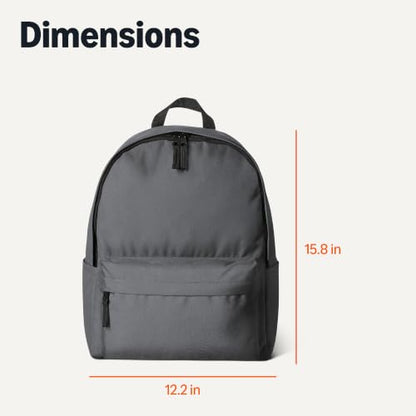 Amazon Basics Classic School Backpack with Multiple Compartments, Sturdy Construction, Adjustable Straps - Grey - color: Grey
