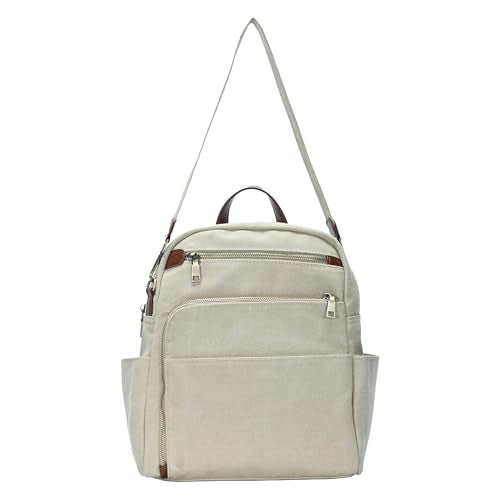 MMS Brands Antik Kraft Willa Canvas Backpack (Beige) | Convertible Backpack Purse for Women | Heavy Duty Canvas Shoulder Bag | 13" L x 4" W x 14" H - color: Beige (Canvas), size: Medium