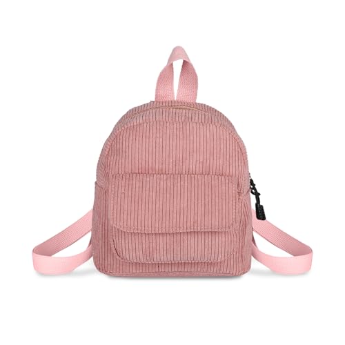 Small Backpack, Corduroy Backpack Purse for Women and Girls, Mini Backpacks for Travel, Shopping, Walking (pink) - color: Pink