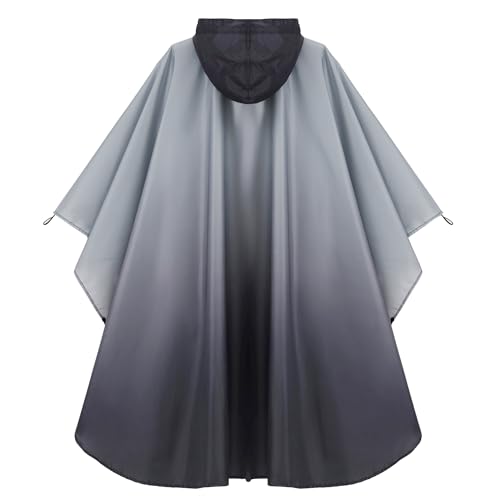 Fashion Hooded Rain Poncho Waterproof Raincoat Jacket with pocket for Women/Men/Adult - color: Gradient Gray