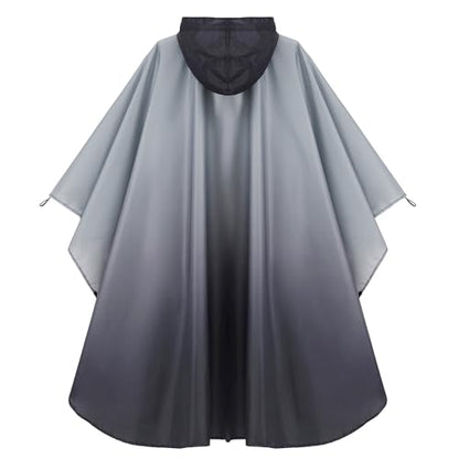 Fashion Hooded Rain Poncho Waterproof Raincoat Jacket with pocket for Women/Men/Adult - color: Gradient Gray
