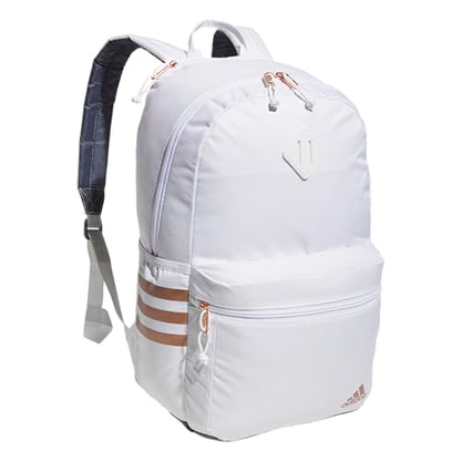 adidas Classic 3-Stripe Backpack for Laptop, School and Travel, 28L - color: White/Rose Gold/Onix Grey/5.0