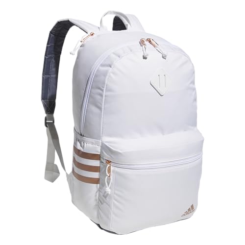 adidas Classic 3-Stripe Backpack for Laptop, School and Travel, 28L - color: White/Rose Gold/Onix Grey/5.0