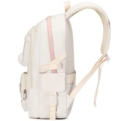 Classic Diamond School Backpack for Girls Laptop Backpack Cute Bookbag Kawaii College Backpack School Backpacks for Teens Girls Student (White) - color: White
