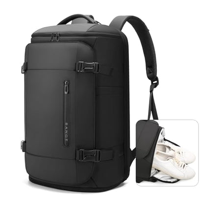 BANGE 40L Travel Backpack with Shoe Compartment, Large Capacity Weekender Bag Daypack Fits 17.3 Inch Laptop, Carry-on Luggage Backpack with Water Bottle Holder for Traveling, Hiking, Business - color: Black