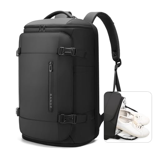 BANGE 40L Travel Backpack with Shoe Compartment, Large Capacity Weekender Bag Daypack Fits 17.3 Inch Laptop, Carry-on Luggage Backpack with Water Bottle Holder for Traveling, Hiking, Business - color: Black
