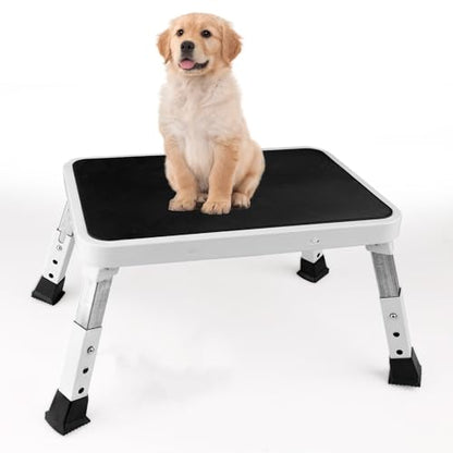 Adjustable Height Foldable Step Stool - 3 Levels Heavy Duty Metal Portable RV Step with Non-Slip Feet, Collapsible Small Foot Stool for Home, Kitchen, Trip, Patio, Picnic, (White) - size: 7.9 In Height