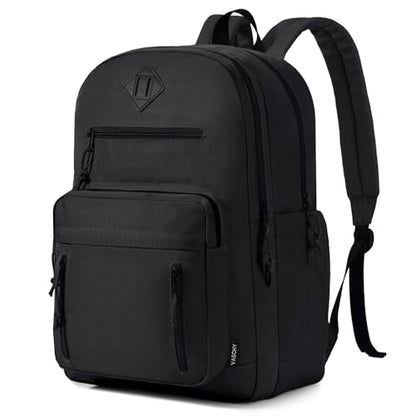 VASCHY School Backpack for Men,Two Compartments Daypack Bookbag Schoolbag for High School Teen Boy Girls/College/Work/Travel Women Black - color: Black
