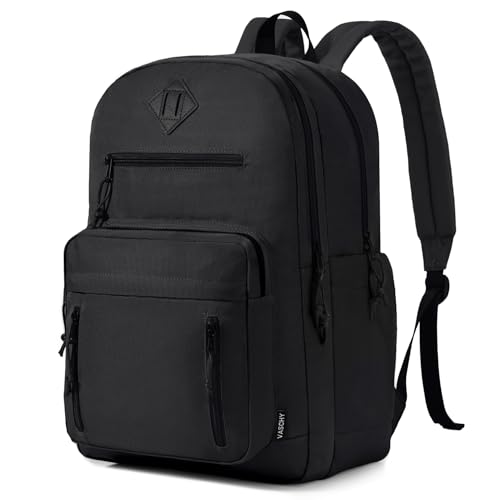 VASCHY School Backpack for Men,Two Compartments Daypack Bookbag Schoolbag for High School Teen Boy Girls/College/Work/Travel Women Black - color: Black