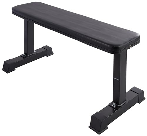 Amazon Basics Sturdy Flat Weight Bench for Home Gym, Strength Training, Stable Assembly, Black
