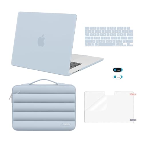 MOSISO Compatible with MacBook Air 15 inch Case M5 2026 M4 2025 M3 2024 M2 2023 A3448 A3241 A3114 A2941, Plastic Hard Shell Case&Puffy Sleeve Bag&Keyboard Skin&Webcam Cover&Screen Film, Baby Blue - color: Baby Blue