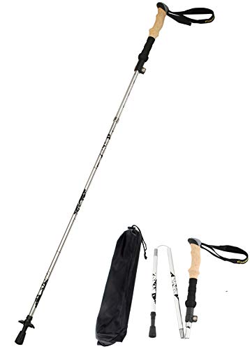 A ALAFEN Aluminum Collapsible Ultralight Travel Trekking Hiking Pole for Men and Women (Fits 5'3" - 6'2") - color: Silver