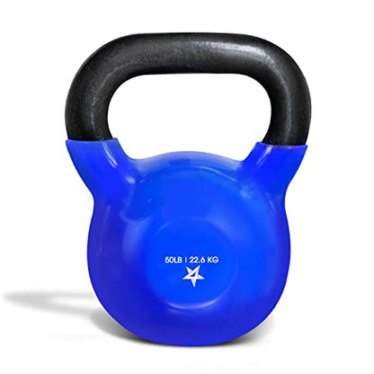 Yes4All Kettlebell, 5-100 LB Vinyl Coated Cast Iron Strength Training Kettlebells for Home Gym Exercises, Fitness, Full Body Workout Equipment, Push Ups, and Grip Strength - color: K. 50LB - Dark Blue, style: Vinyl Coated