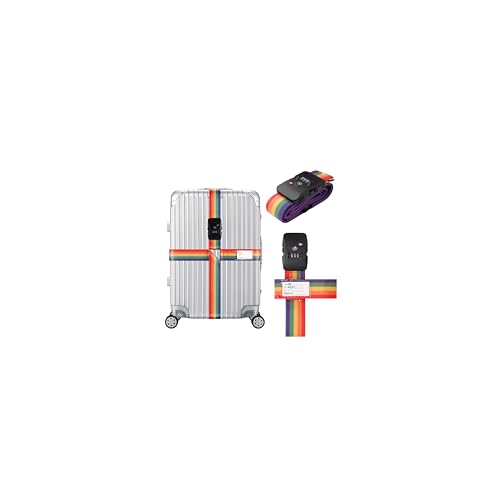 Luggage Straps TSA Approved with Combination Lock, Adjustable Suitcase Belts for 20"-32" Luggage, with Name ID Card for Identify, Travel Airport Accessories for Checked Bags (Cross Rainbow) - color: Cross Rainbow