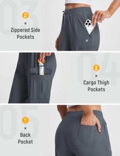 baleaf Women’s Petite Travel Hiking Pants Quick Dry Stretch Cargo Ankle Pants with Zipper Pockets - color: Dark Gray, size: X-Small