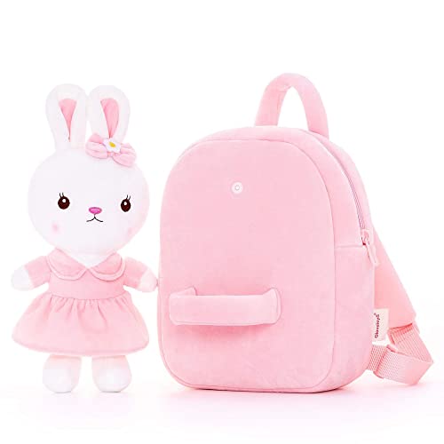 Gloveleya Kids Backpack Toddler Backpacks with Stuffed Bunny Toy Pink 9''… - color: A011 Pink Bunny Toy, size: 9 inches