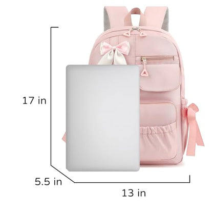 Girls High Middle School Backpack with Bows for Kids Kawaii Coquette Bookbag 5-12 - color: Pink, size: Large (17"h)