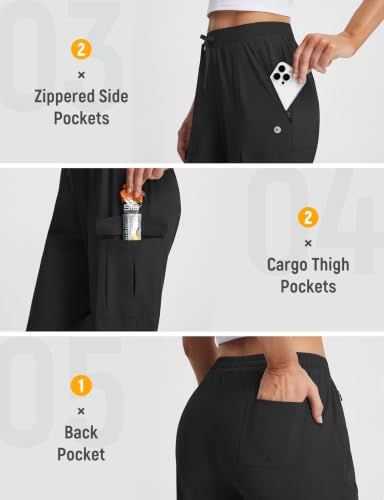 baleaf Women’s Petite Travel Hiking Pants Quick Dry Stretch Cargo Ankle Pants with Zipper Pockets - color: Black, size: Small
