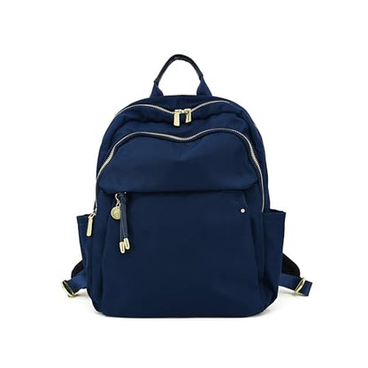 M-ioi-M Small Backpack Purse for Women, Fashion Nylon Daypack with Gold Hardware, Lightweight Water-Resistant Casual Commuting Bag for Work, College, City Walks, Fits up to 12" Tablet(Navy Blue,Small) - color: Navy Blue,small