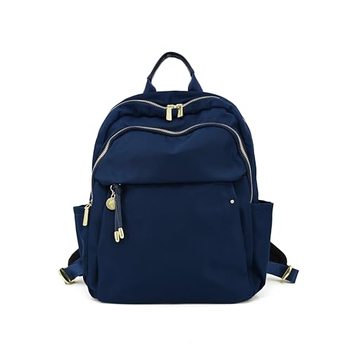 M-ioi-M Small Backpack Purse for Women, Fashion Nylon Daypack with Gold Hardware, Lightweight Water-Resistant Casual Commuting Bag for Work, College, City Walks, Fits up to 12" Tablet(Navy Blue,Small) - color: Navy Blue,small