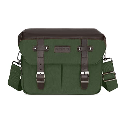 MOSISO Camera Case Crossbody Shoulder Messenger Bag, DSLR/SLR/Mirrorless Photography Vintage PU Leather Flap Gadget Bag with Rain Cover Compatible with Canon/Nikon/Sony Camera and Lens, Army Green - color: Army Green