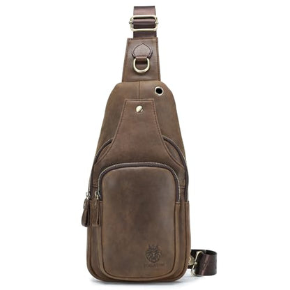 LUKZIJAES Genuine Leather Sling Bag for Men - color: #11-coffee